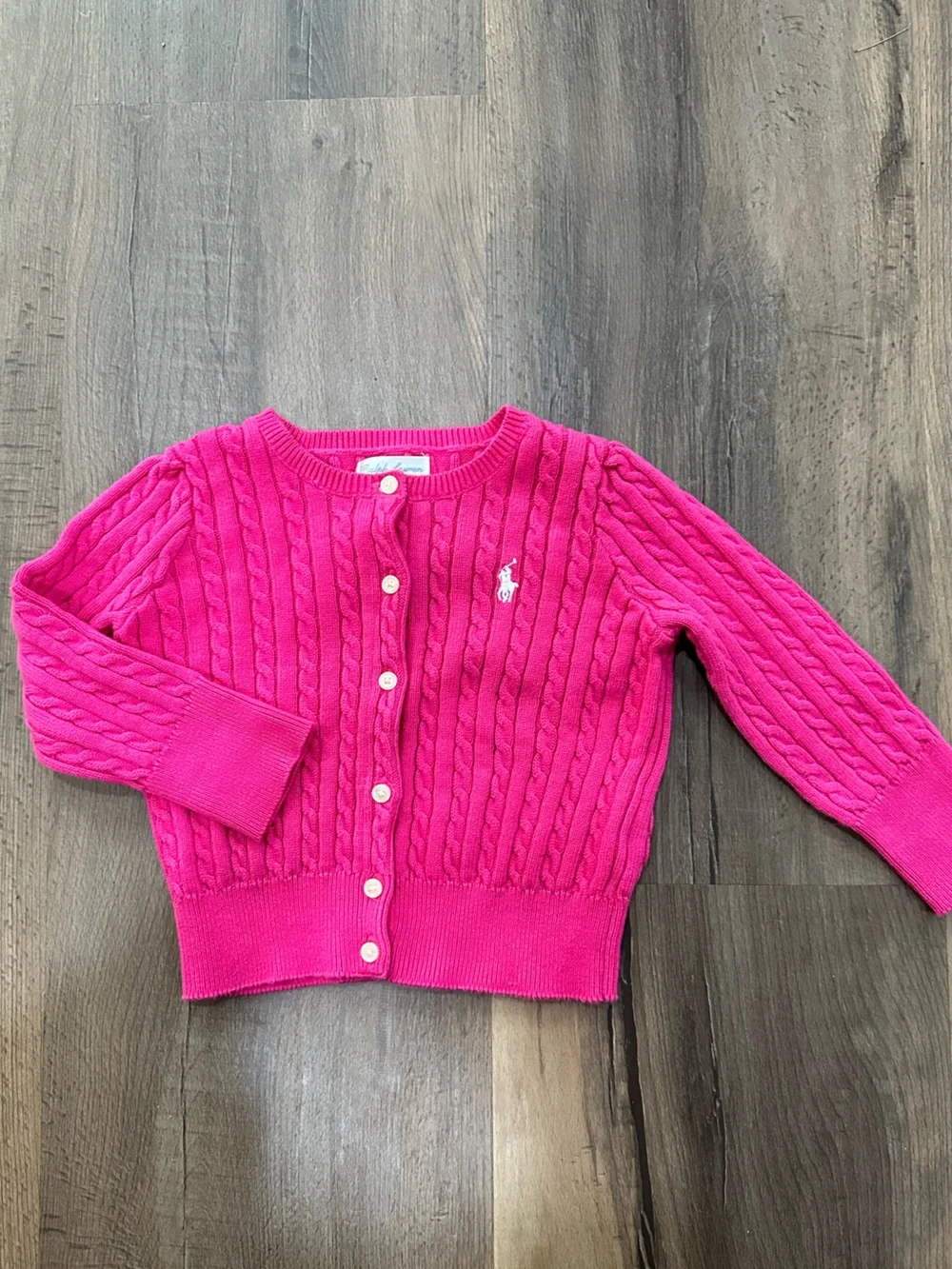 Ralph Lauren Classic Fuschia Cable-Knit Cardigan